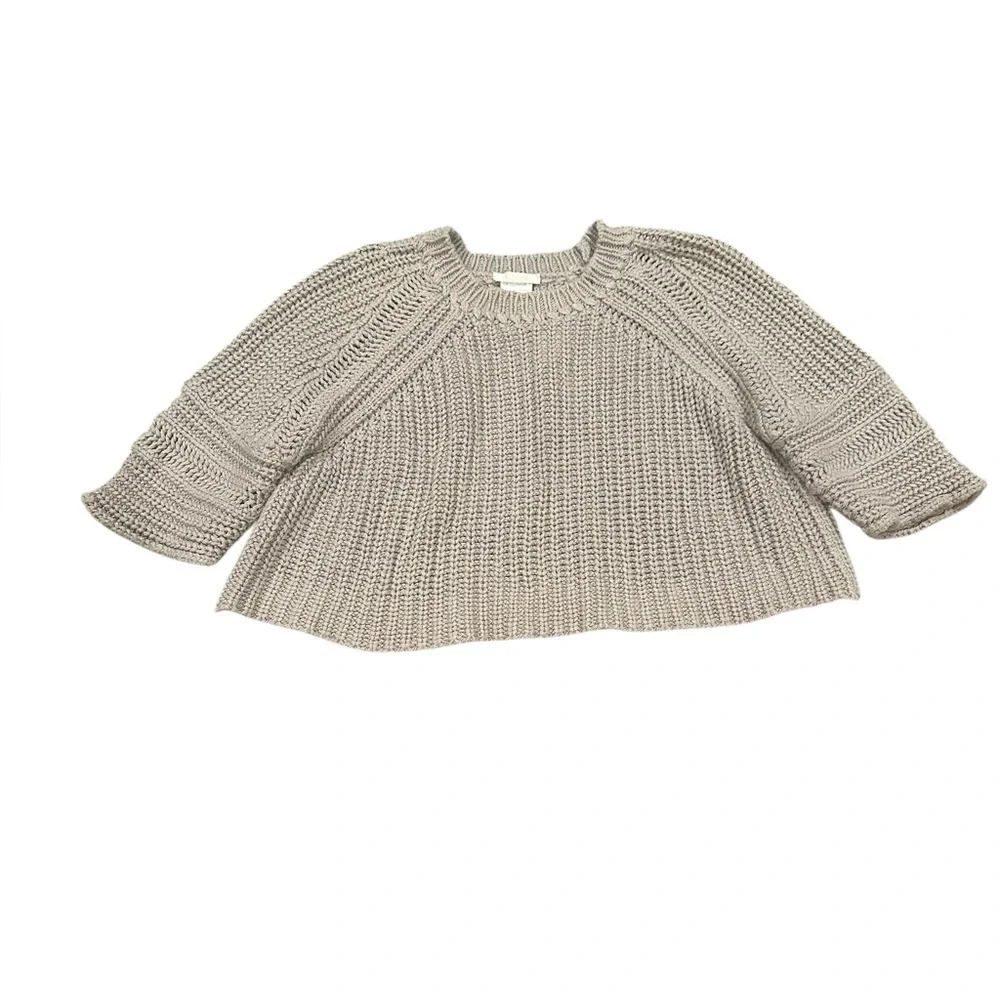 CHLOE MIKIMOTO OLD MONEY CROPPED QUIET LUXURY LAVENDER-GRAY 3/4 SLEEVE SWEATER S